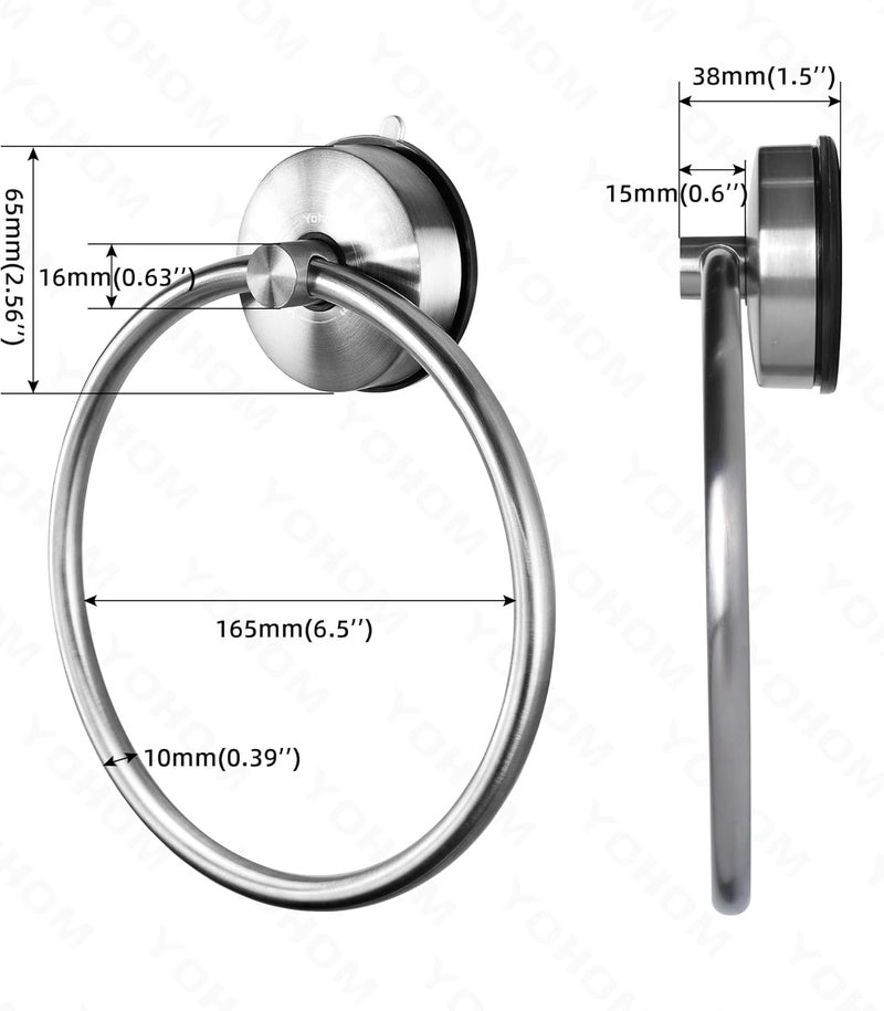 OHOM Suction Cup Towel Ring Hand Towel Holder for Bathroom Vacuum Suction Washcloth Holder Dish Towel Hanger for Shower Wall No Drill Stainless Steel Brushed Finish - Image 5